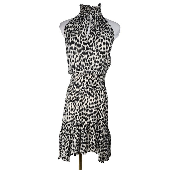 NEW! $595 A.L.C. Womens Silk Halter Leopard-Print Dress Black & Cream alc - Picture 1 of 11